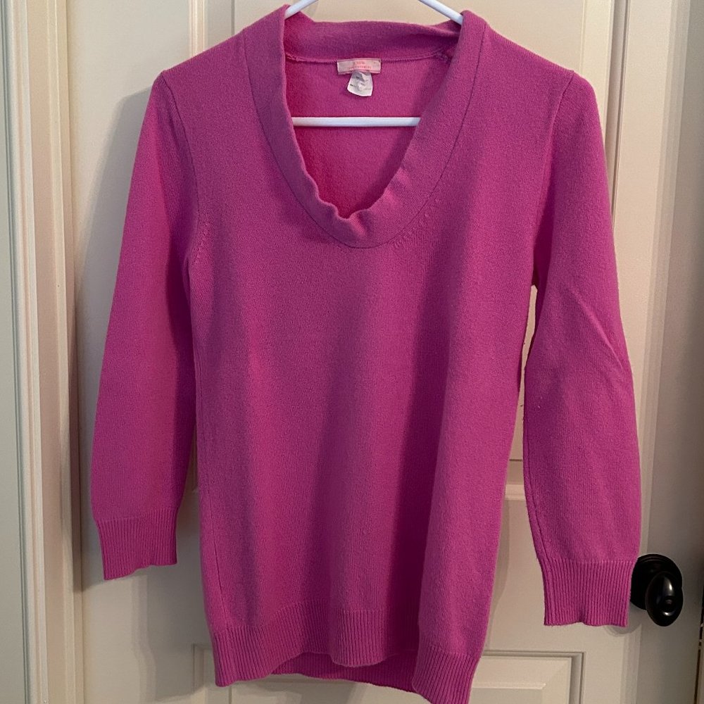 J. Crew Long Sleeve Pink Cashmere Sweater with Scoop Neck